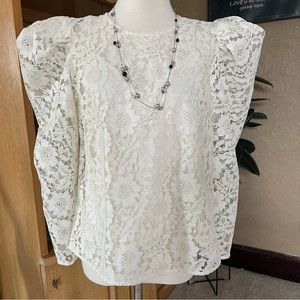 EXPRESS Long Sleeves Lace Tops Cream Size S/P